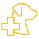Dog care icon with medical cross and dog silhouette