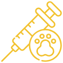Pet medicine icon with syringe and paw print